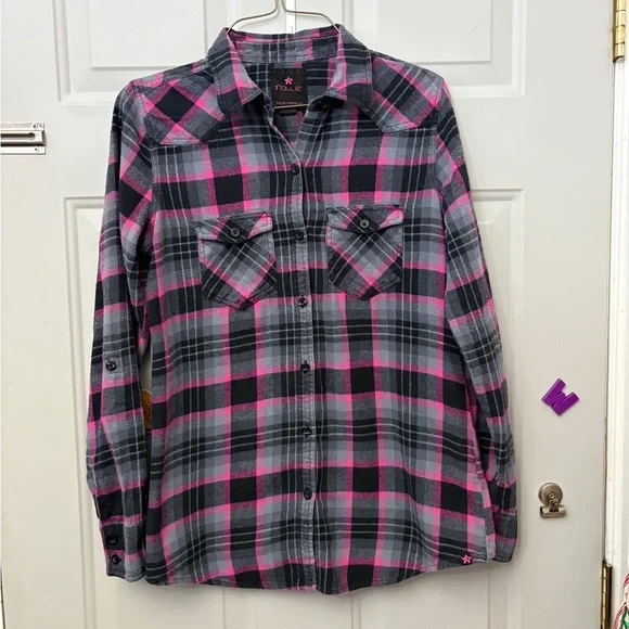 Vintage Nollie Pink and Gray Plaid Button Down Shirt - Picture 1 of 7